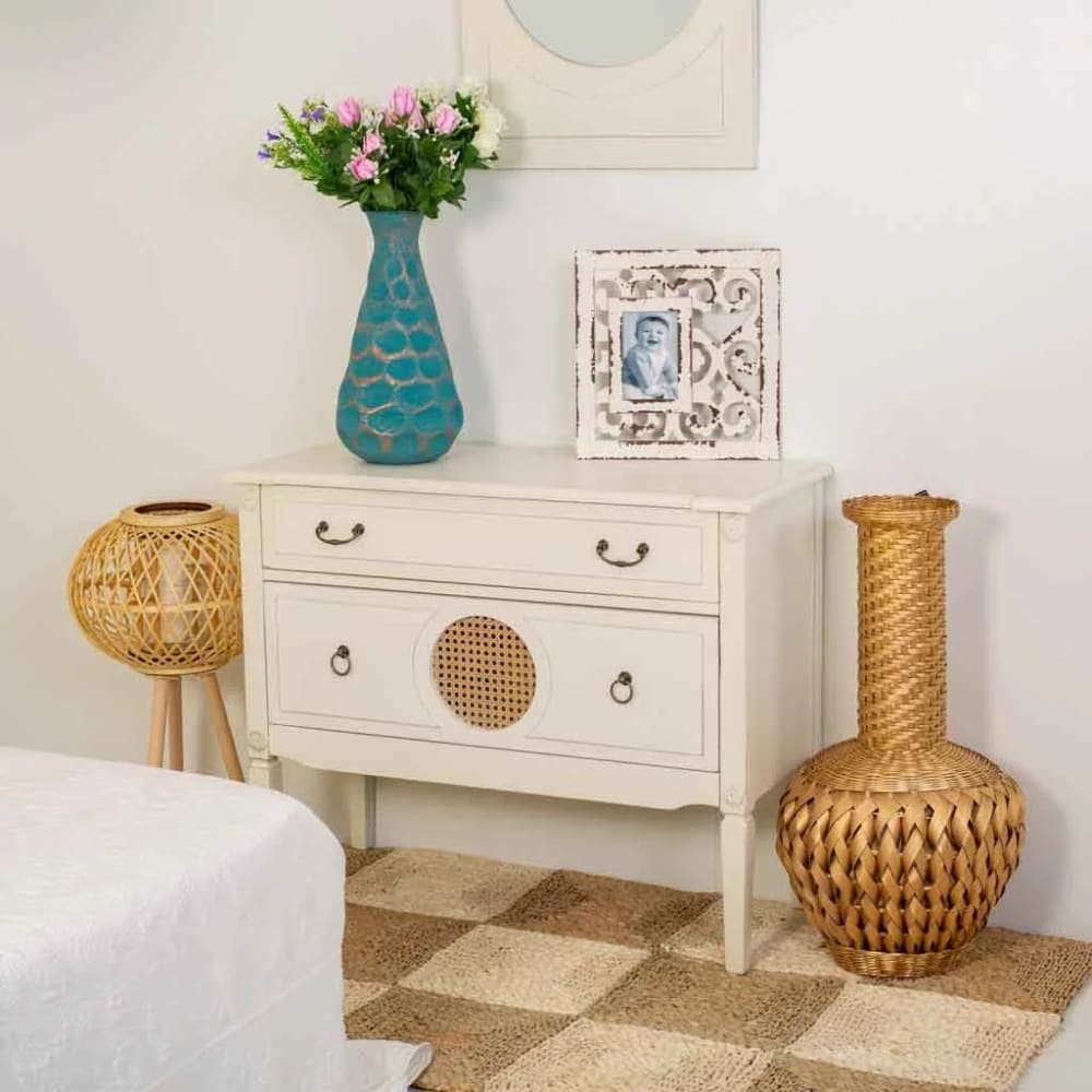Commode Alexandra House Living Blanc Rotin Bois D'épicéa Bois Mdf 72 X 38 X 88 Cm