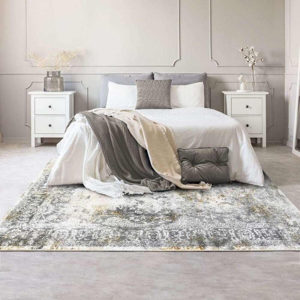 Tapis graphique effet usé gris or 120x170