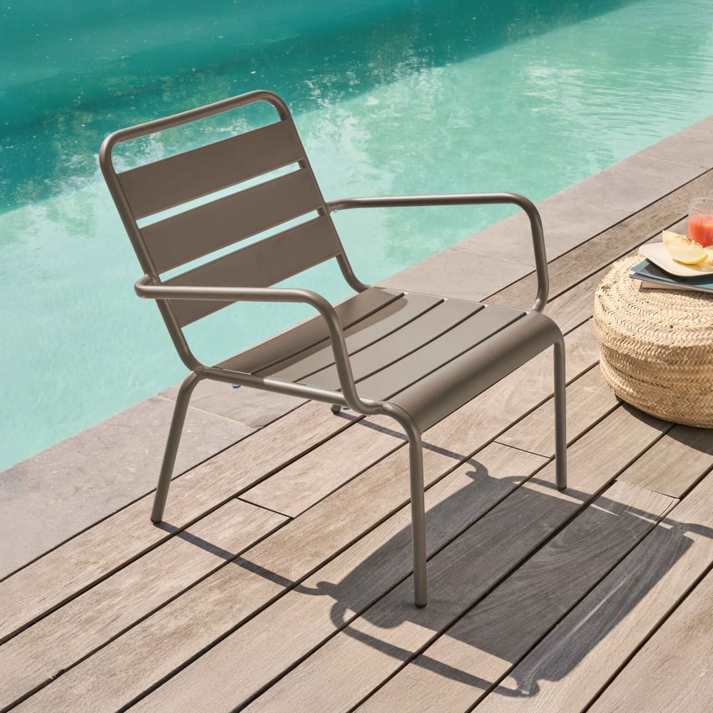 Fauteuil de jardin bas relax acier taupe Palavas Oviala