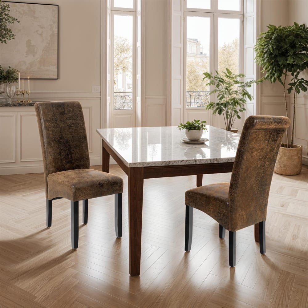 Lot De 2, Chaise De Salle À Manger, Cuir Synthétique, Marron Antique