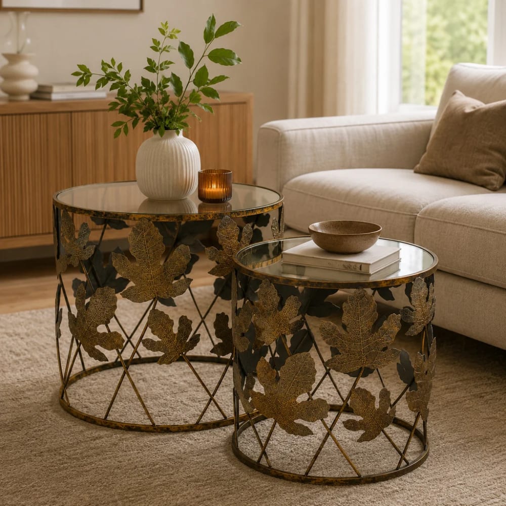 Jeu De 2 Tables Alexandra House Living Doré Verre Fer 60 X 56 X 60 Cm