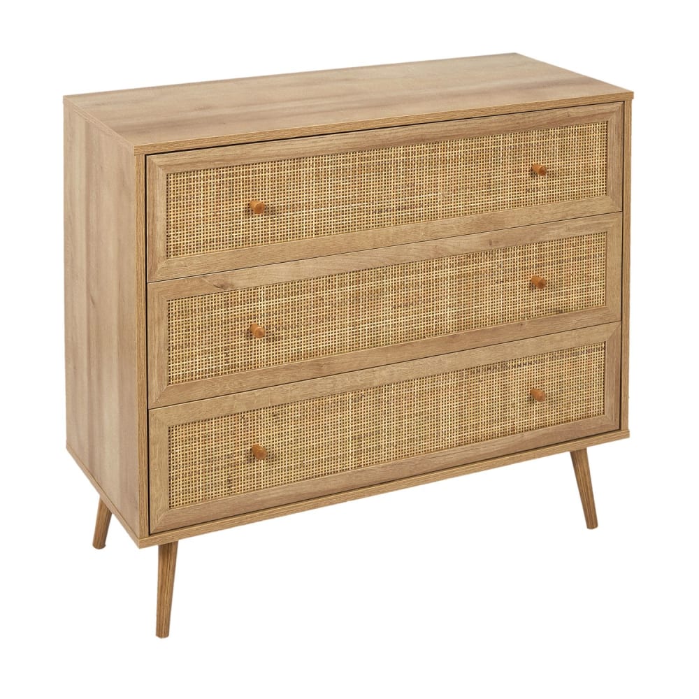 Commode 3 Tiroirs En Cannage Et Panneaux De Particules