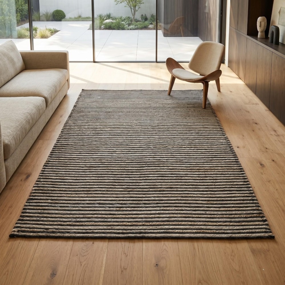 Tapis en laine, jute et coton tresse gris 160x230
