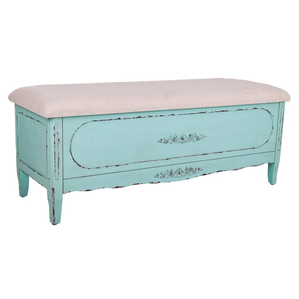 Banquette Alexandra House Living Bleu Éponge Bois D'épicéa Bois Mdf 43 X 48 X 120 Cm