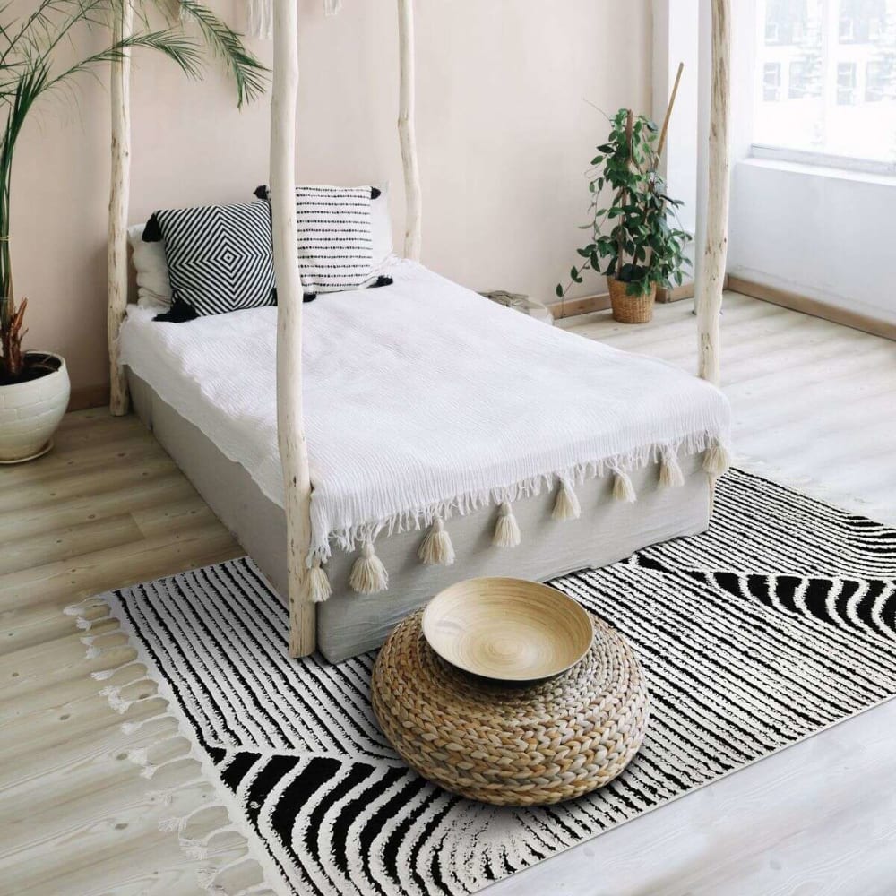 Tapis effet relief motifs montagnes blanc noir 120x170