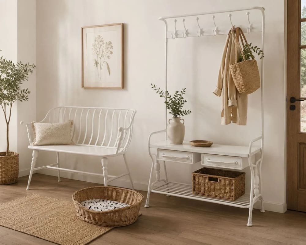 Meuble D'entrée Alexandra House Living Blanc Fer 39 X 183 X 104 Cm