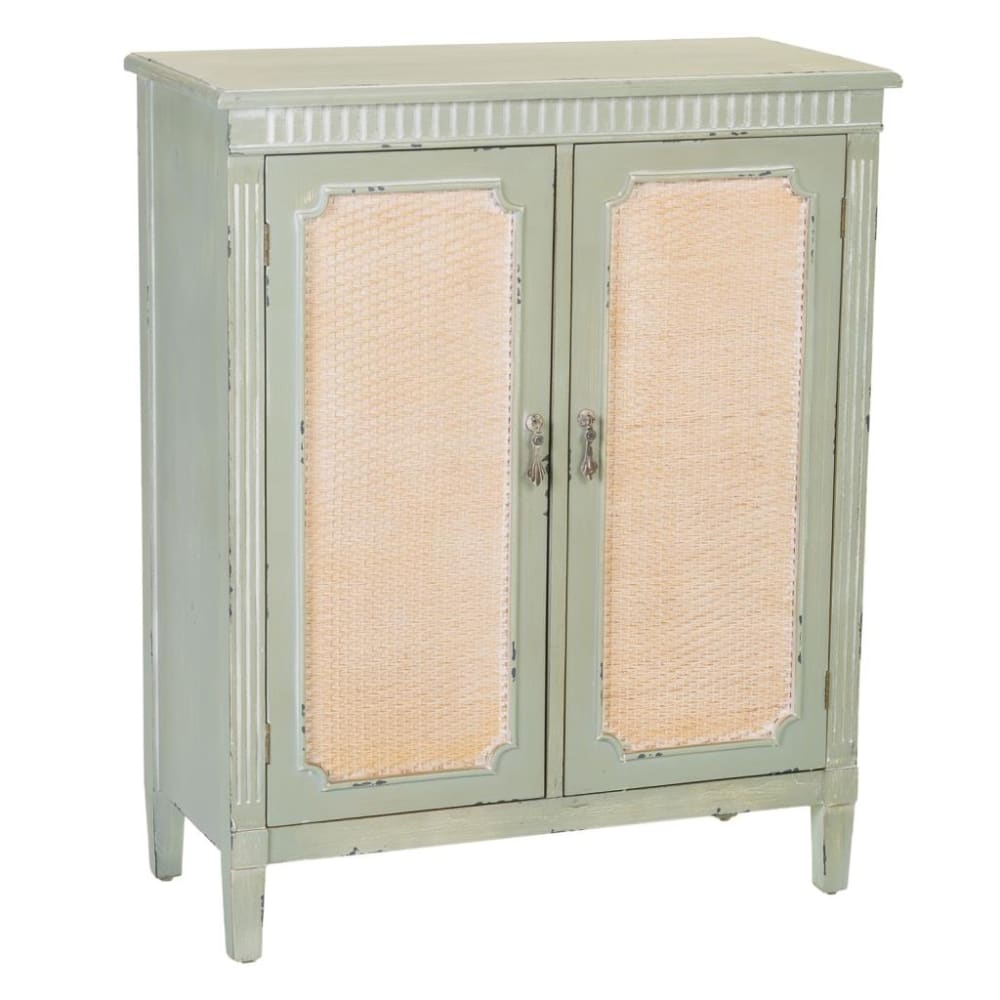 Meuble D'entrée Bois Vert Avec Grillages 78x36x95h