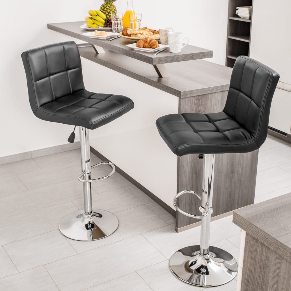 Lot De 2 Tabourets De Bar Cuir Synthétique Hauteur 62,5-82,5 Cm Noir