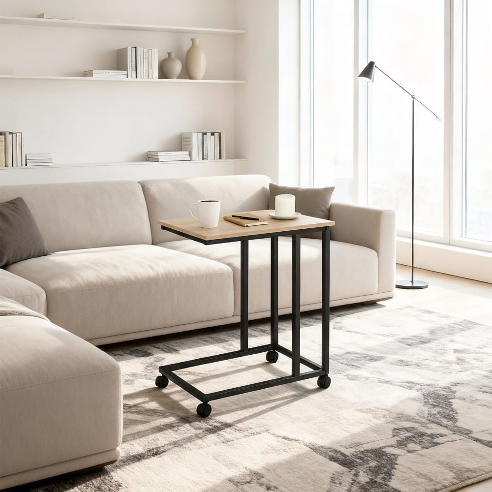 Table D'appoint 48 X 35 X 70 Cm En Panneau De Fibres Bois Clair