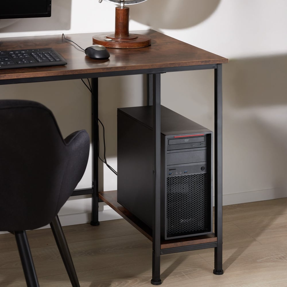 Bureau En Panneau De Fibres Avec Étagère Stockage Bois Foncé