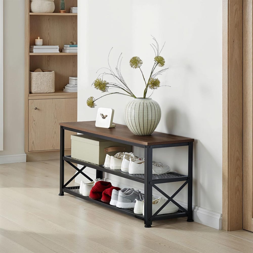 Étagère À Chaussures En Panneau De Fibres 101x30,5x45,5 Cm Bois Foncé