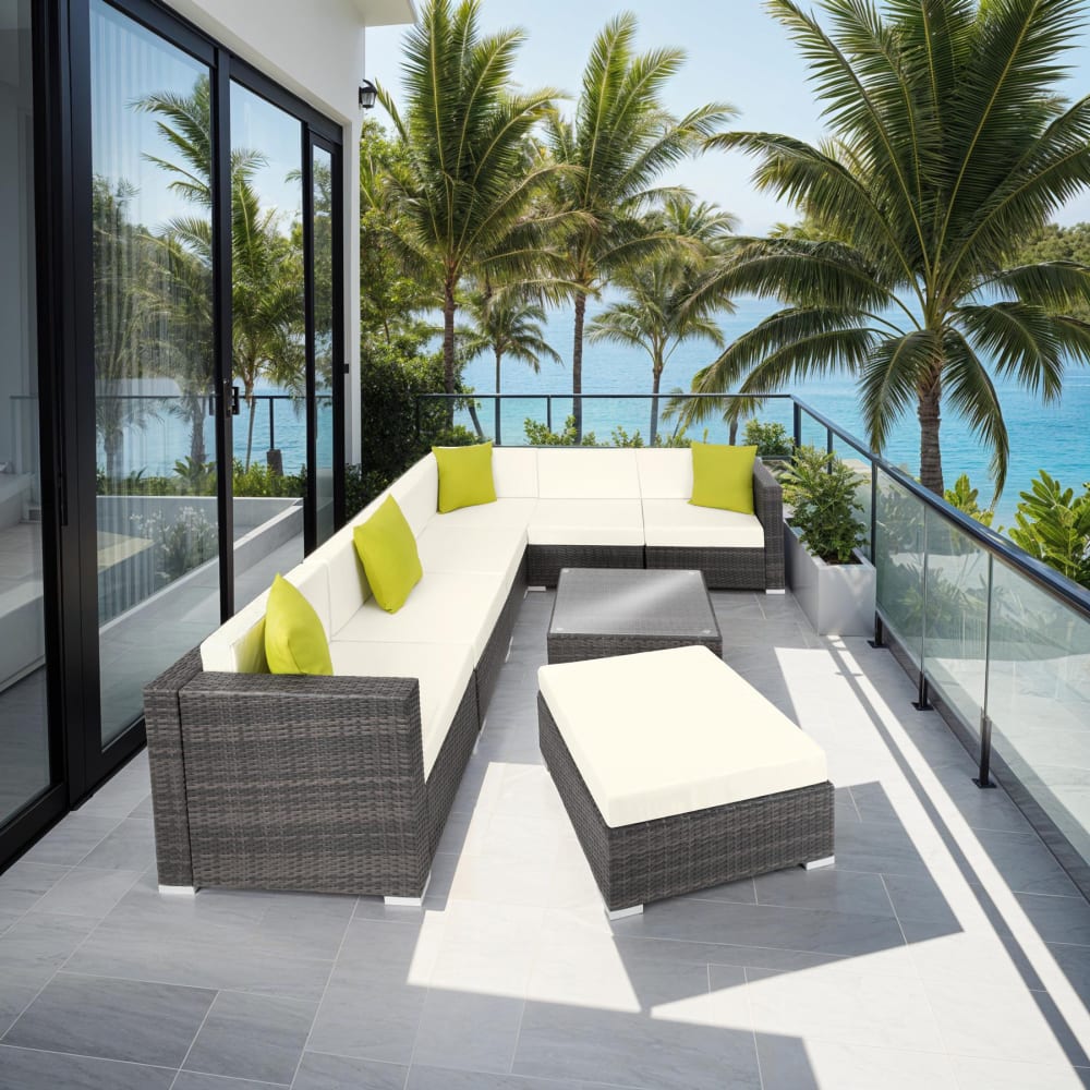 Canapé De Jardin Lounge En Résine Tressée Avec Cadre En Aluminium Gris