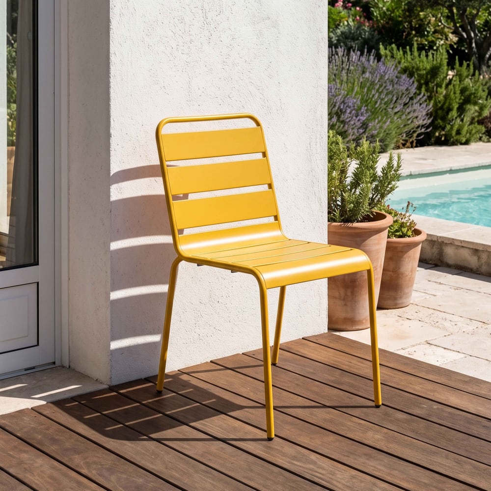 Chaise de jardin en métal jaune