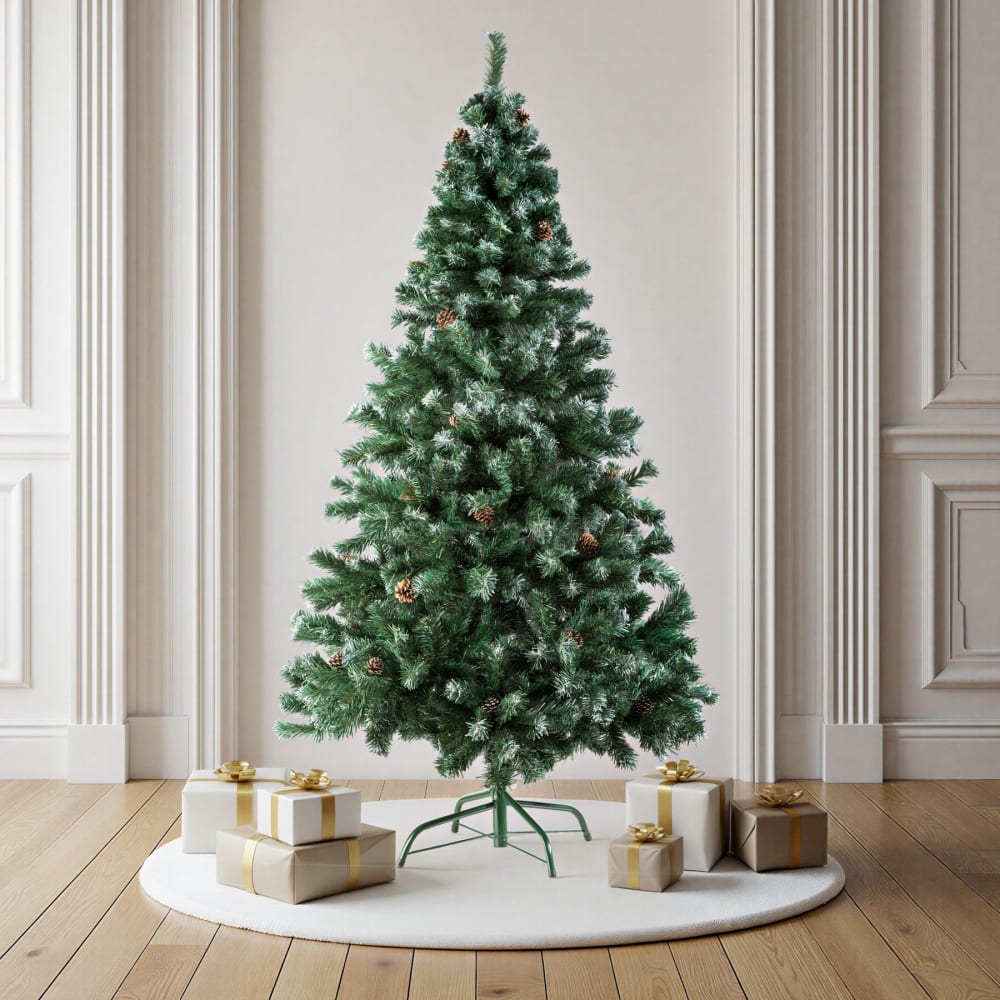 Sapin de noël artificiel en pvc avec pommes de pin effet naturel vert