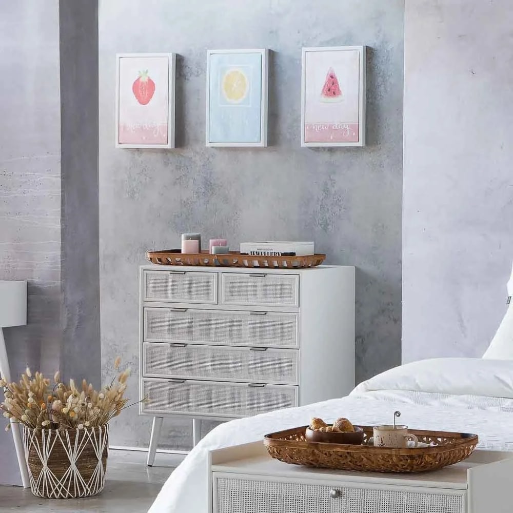 Commode Alexandra House Living Blanc Bambou Bois Mdf 39 X 81 X 80 Cm