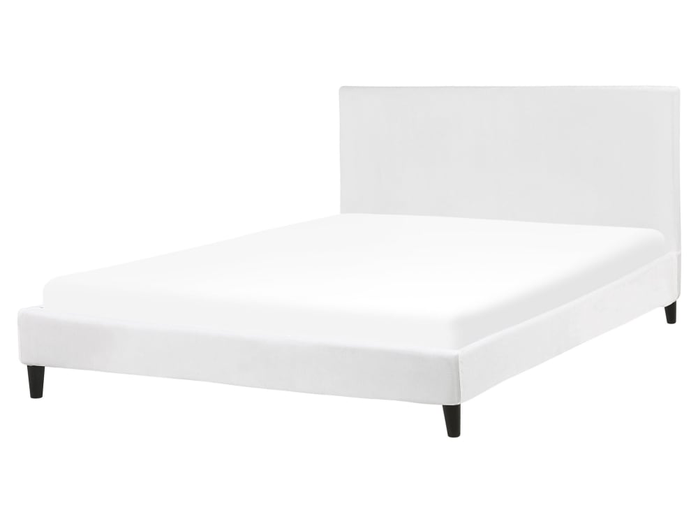 Lit Avec Sommier Velours Fitou 160 X 200 Cm Blanc