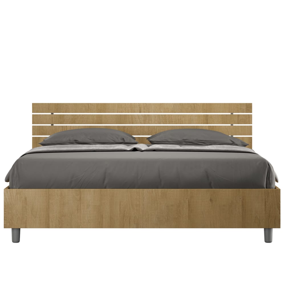Lit Avec Sommier 160x190 Tête De Lit Droite Avec Des Lames Chêne Nature Ankel