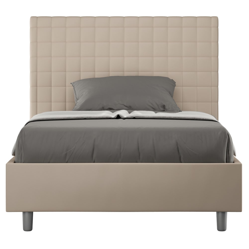 Lit 1 Place Et Demi Avec Sommier Rembourré 120x210 Similicuir Taupe Sunny