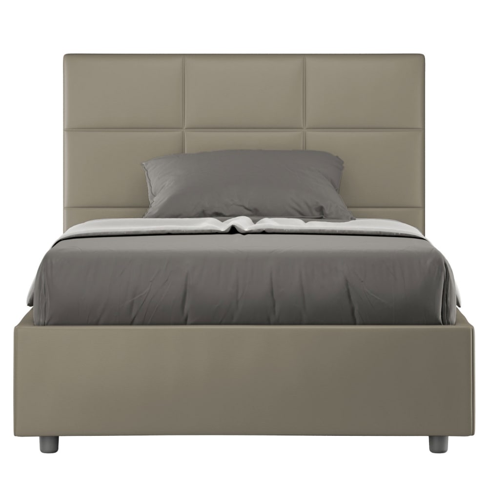 Lit capitonné 120x190 cm simili cuir cappuccino Mira Avec sommier et sans coffre