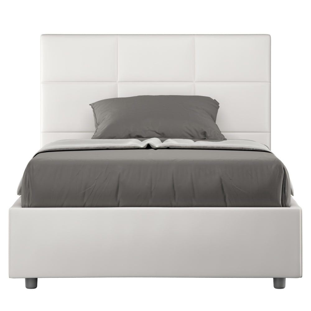 Lit 1 Place Et Demi Avec Sommier Rembourré 120x210 Similicuir Blanc Mika