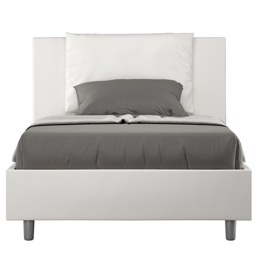 Lit moderne 120x190 cm avec tête de lit coussin simili cuir blanc Anja Sans sommier et sans coffre