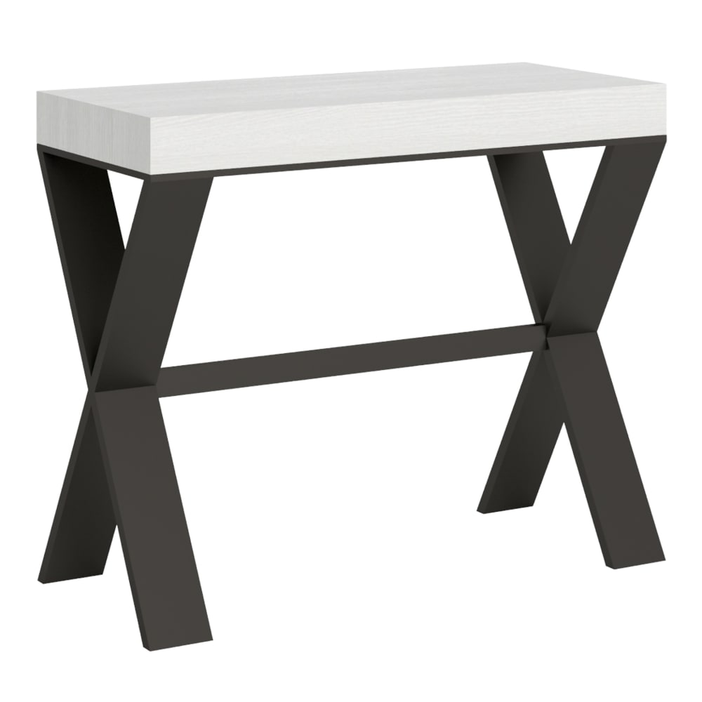 Console Extensible 90x40/300 Cm Xenia Frêne Blanc Pieds Anthracite