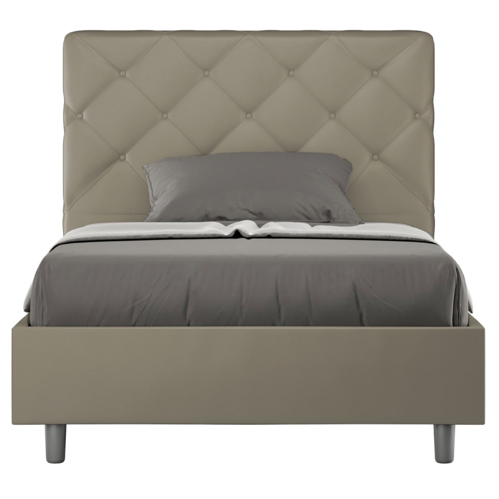 Lit 1 Place Et Demi Avec Sommier Rembourré 120x210 Similicuir Cappuccino Priya