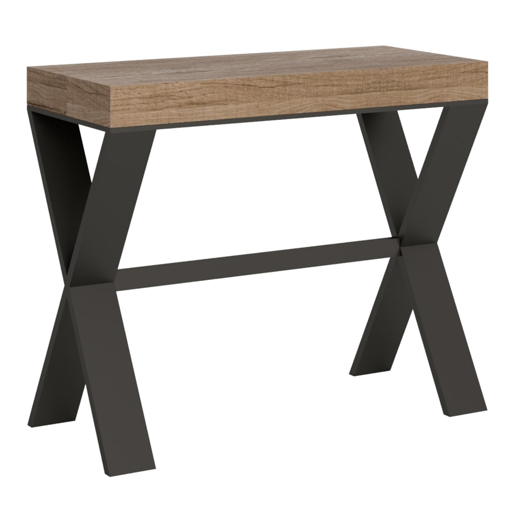 Console Extensible 90x40/196 Cm Xenia Small Chêne Nature Pieds Anthracite