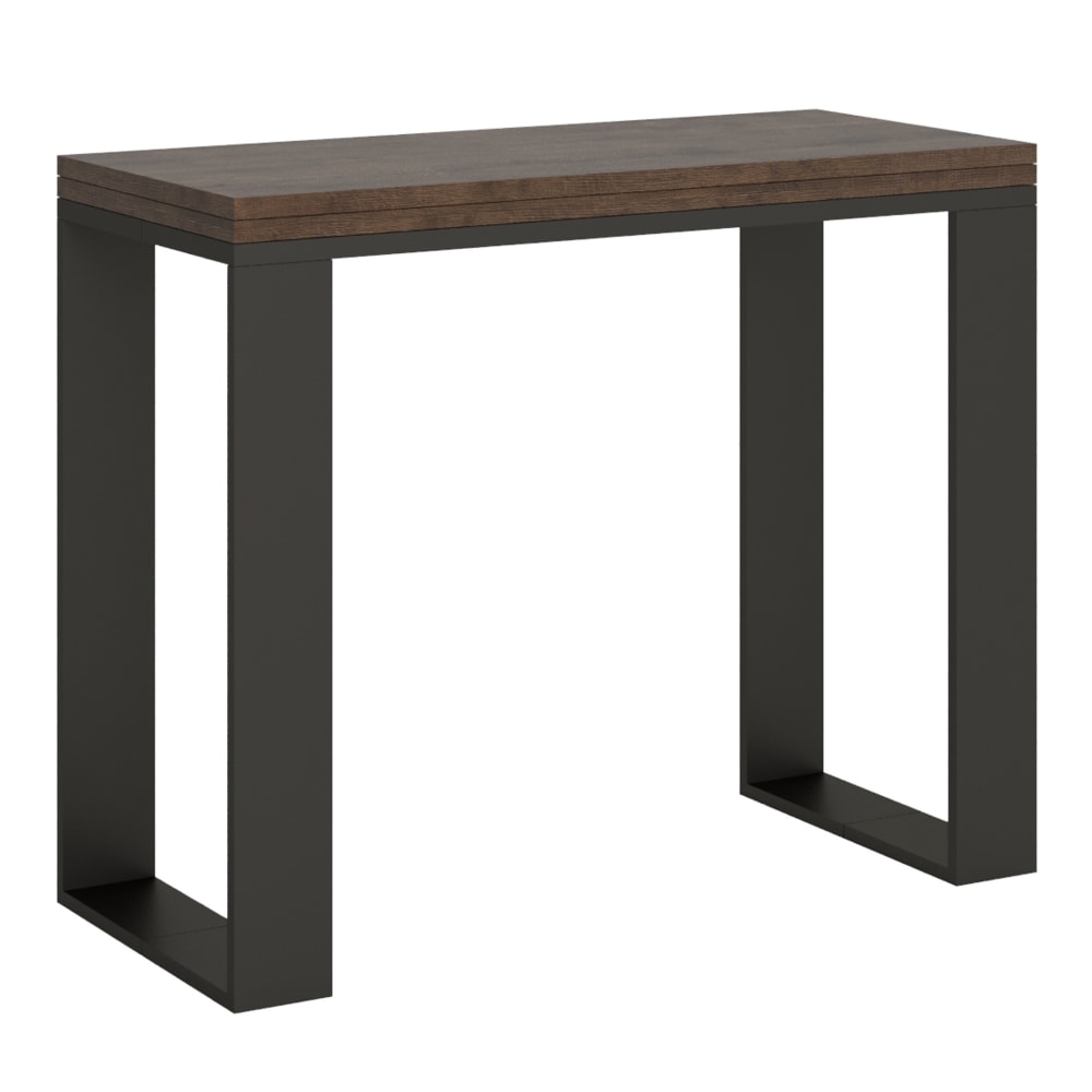 Console Extensible Portefeuille 90x45/90 Cm Tecno Libra Noyer Pieds Anthracite