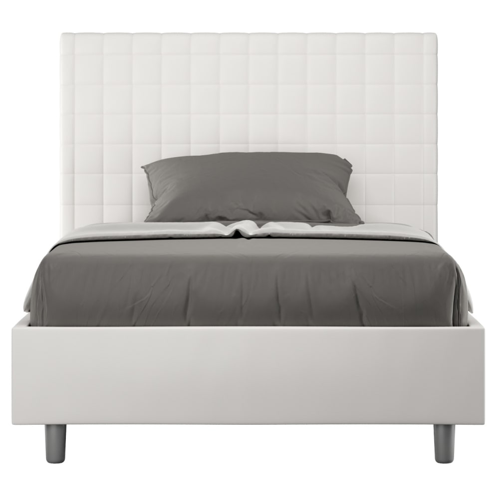 Lit capitonné 120x190 cm simili cuir blanc à carreaux Sunda Avec sommier et sans coffre