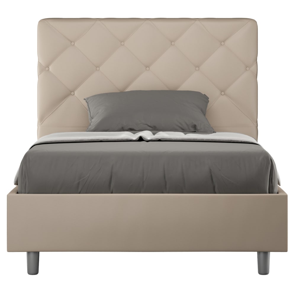 Lit 1 Place Et Demi Coffre Rembourré 120x190 Similicuir Taupe Priya