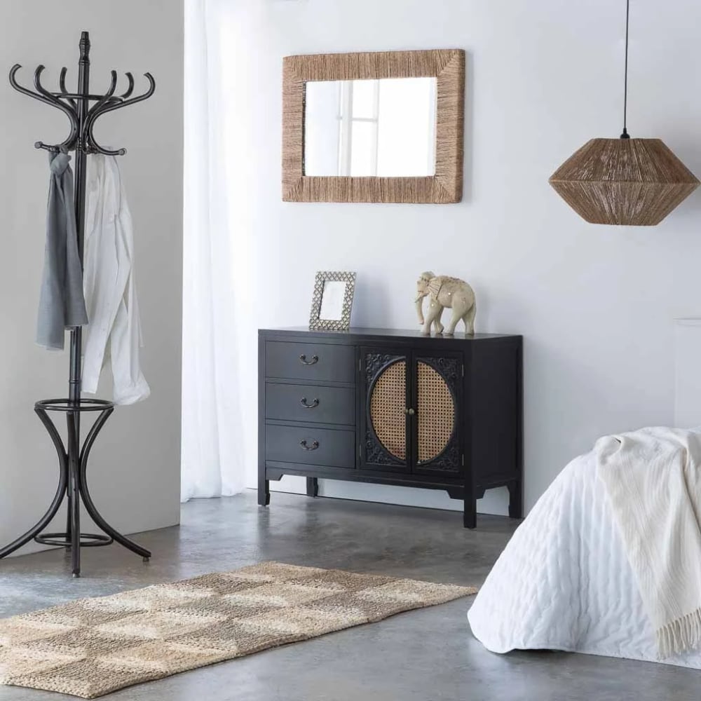 Buffet Alexandra House Living Noir Rotin Bois D'épicéa 36 X 73 X 106 Cm