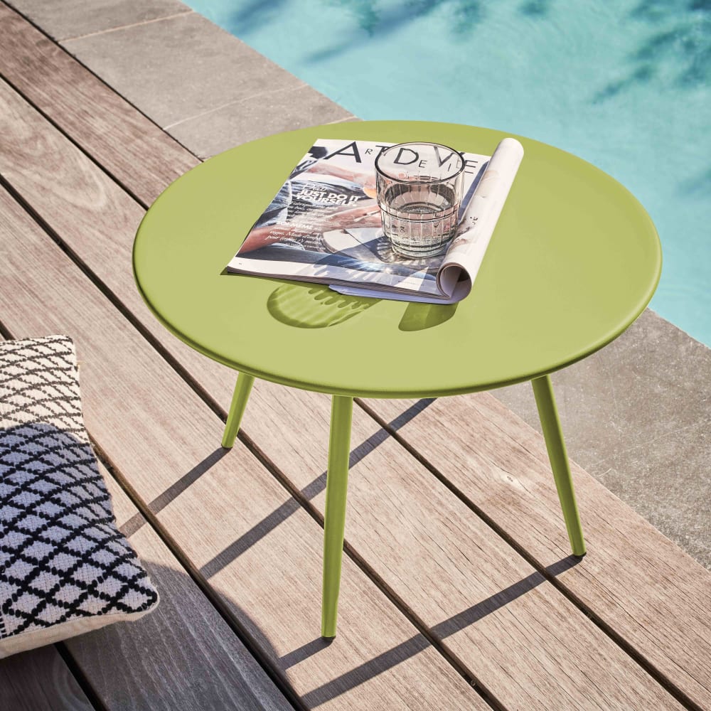 Table basse de jardin ronde en métal vert 50 cm Palavas Oviala