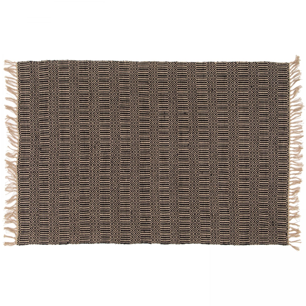 Tapis à franges en jute naturel tissé main noir 160 x 230 cm Oviala