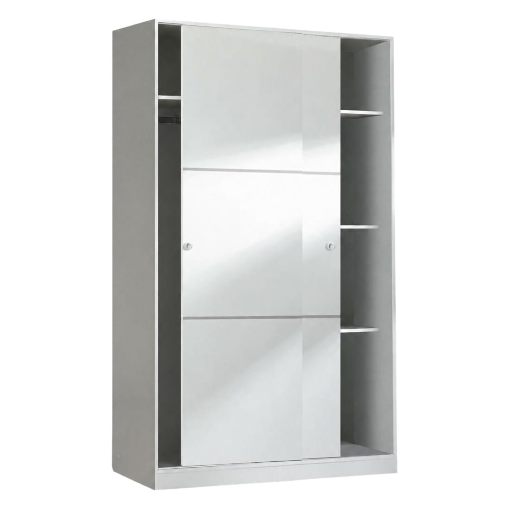 Armoire 2 Portes Effet Bois Blanc Brillant 120x50 Cm