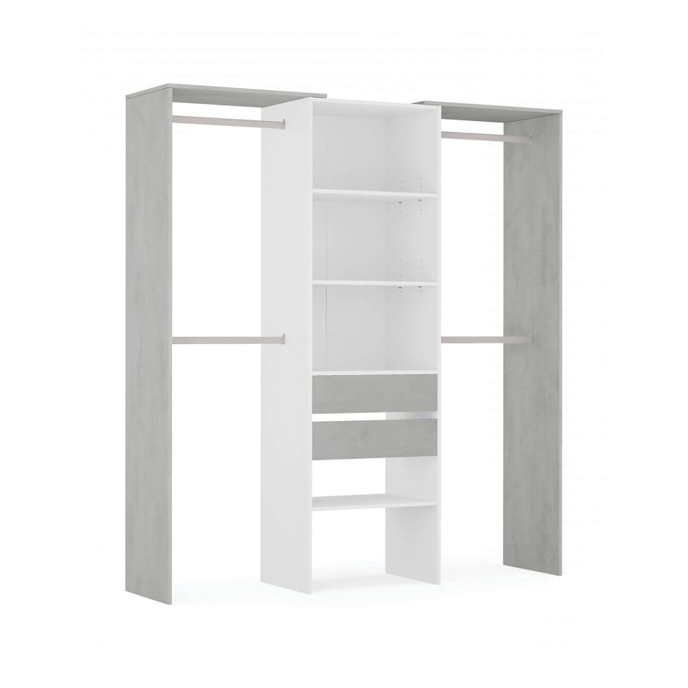 Grande Armoire Effet Bois Blanc, Ciment 179x50 Cm