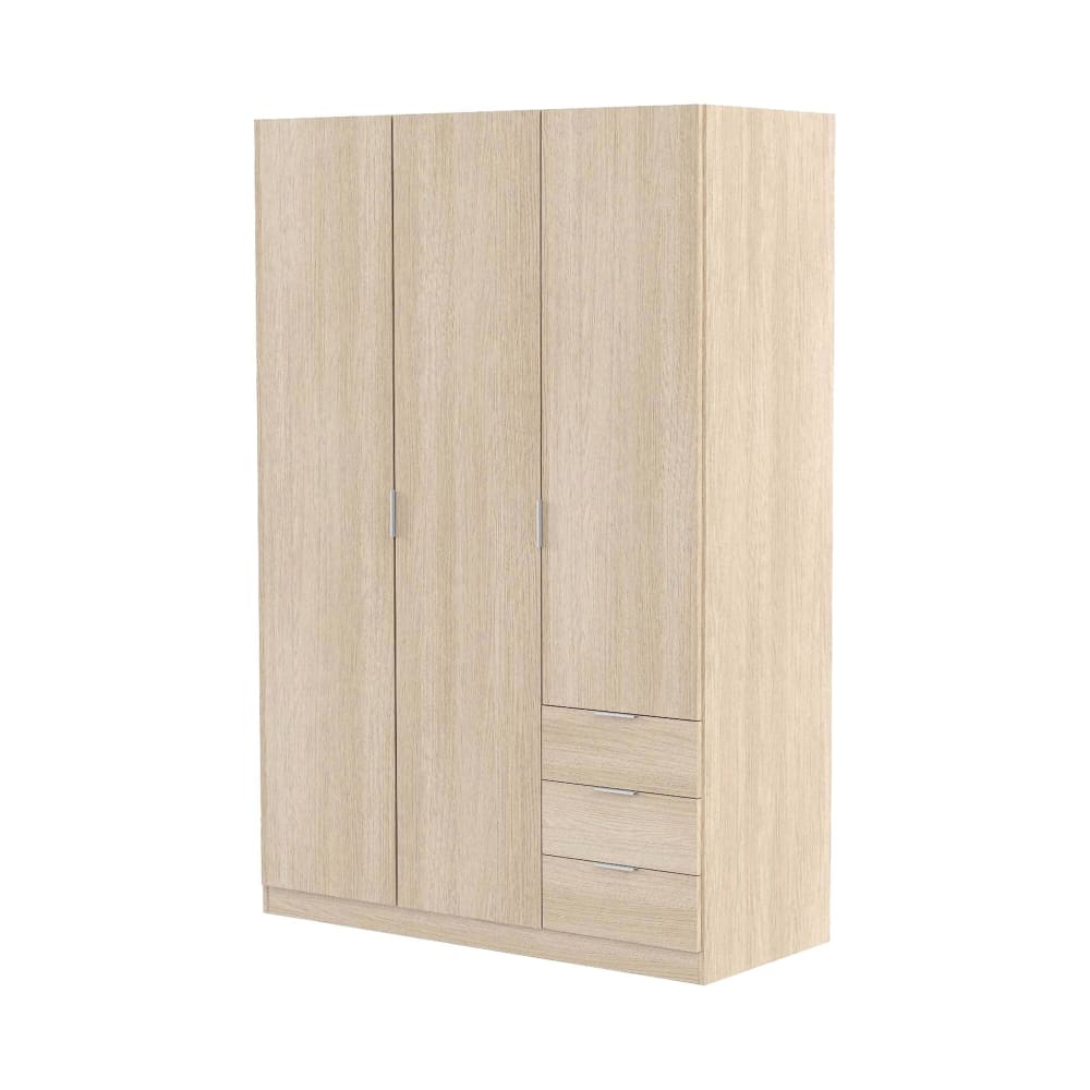 Armoire 3 Portes Effet Bois Beige 121x52 Cm