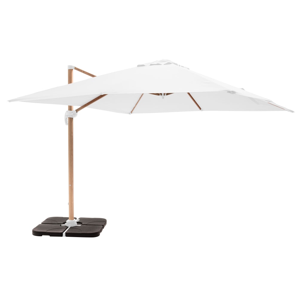 Parasol déporté 3x3m et 4 dalles à remplir effet bois blanc Oviala