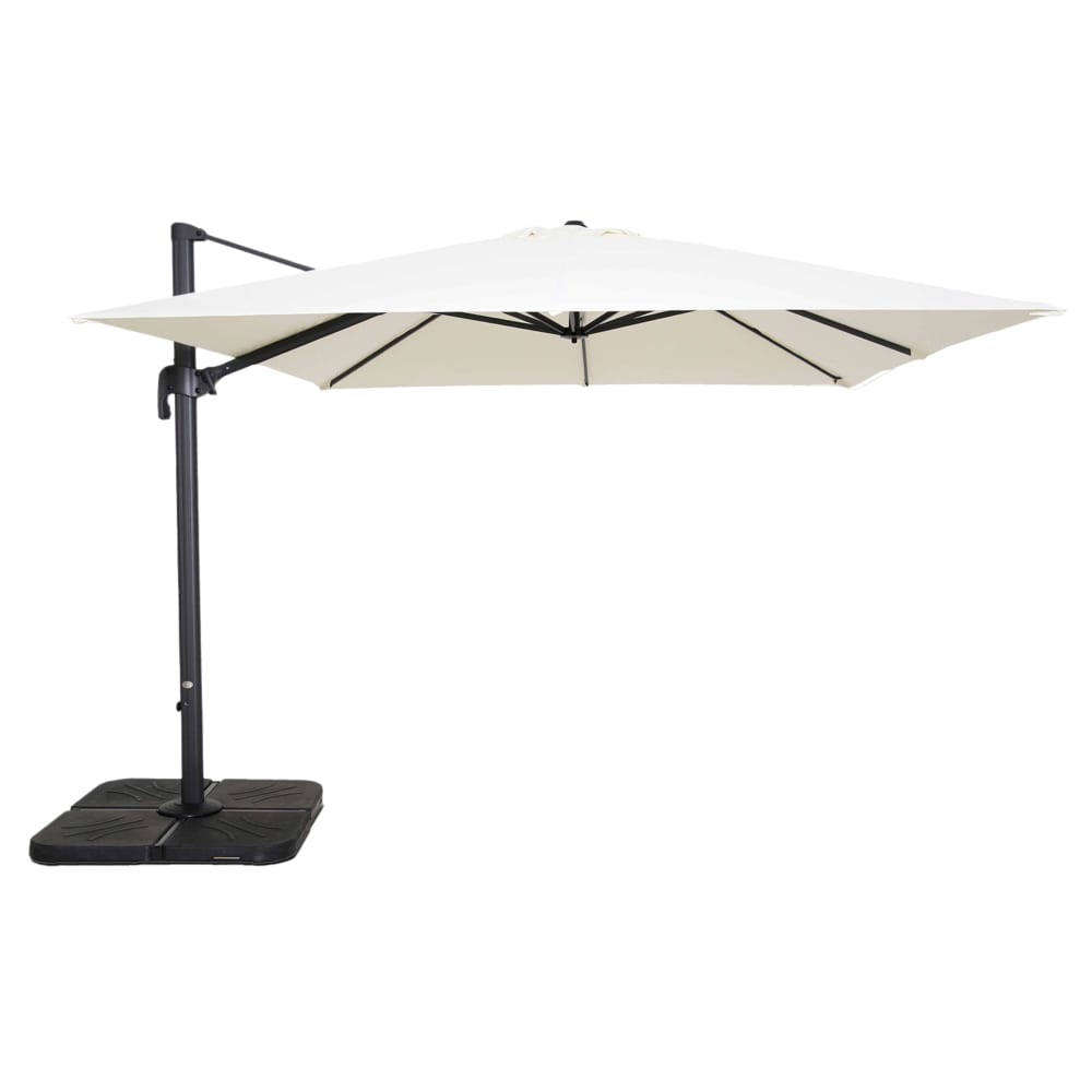 Parasol déporté inclinable rotatif 3x3m et 4 dalles à remplir blanc Oviala