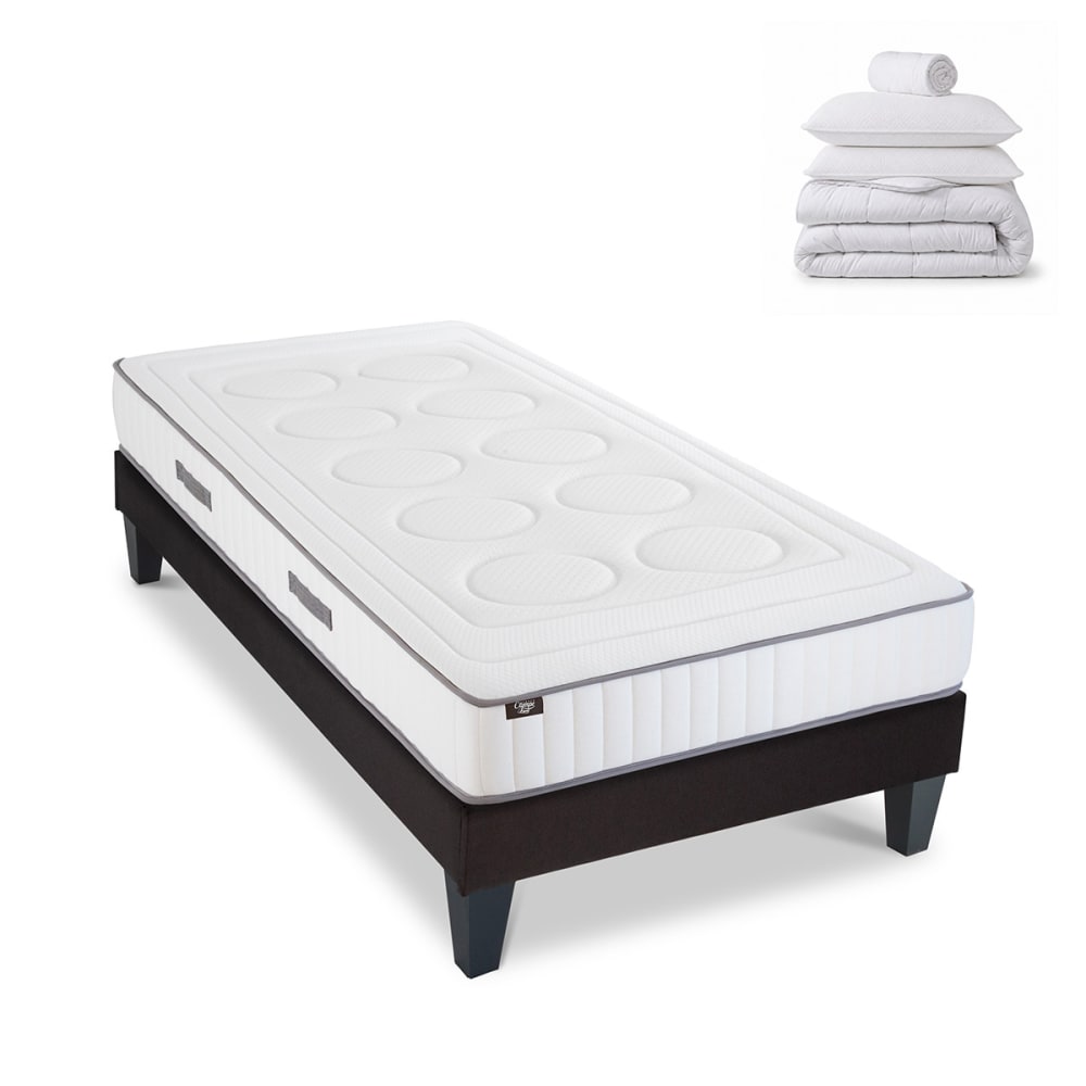 Pack Cristal 90x200 cm Matelas Mousse + Sommier Bois + Accessoires