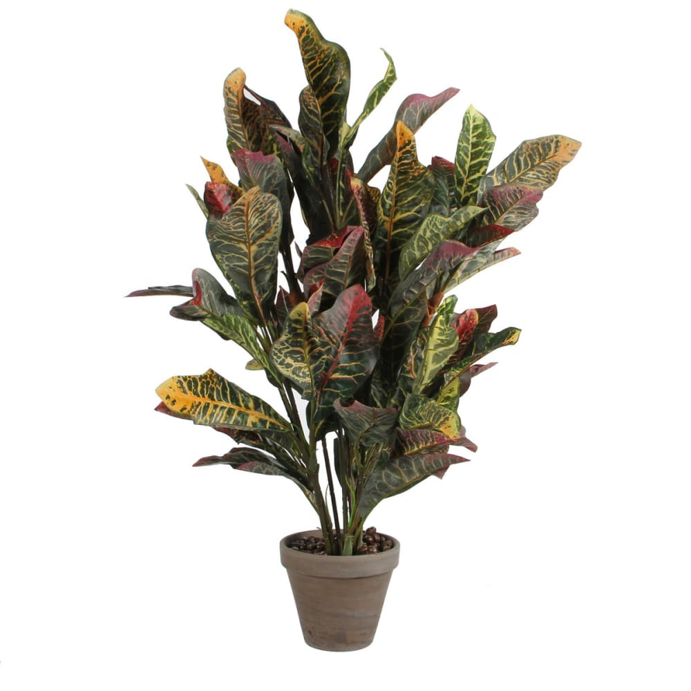 Croton Artificiel Vert En Pot Gris