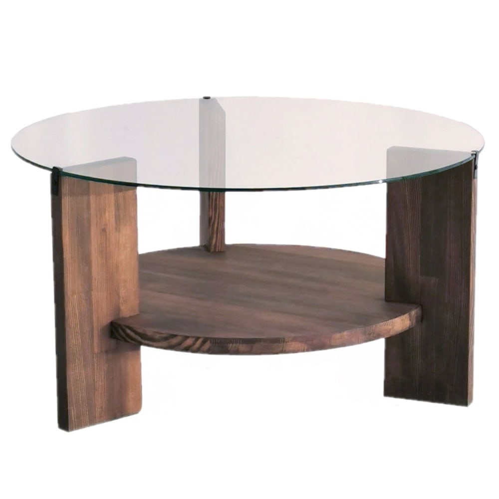 Table basse ronde 2 niveaux avec plateau en verre Marron, L. 75 x l. 75 x H. 40 cm