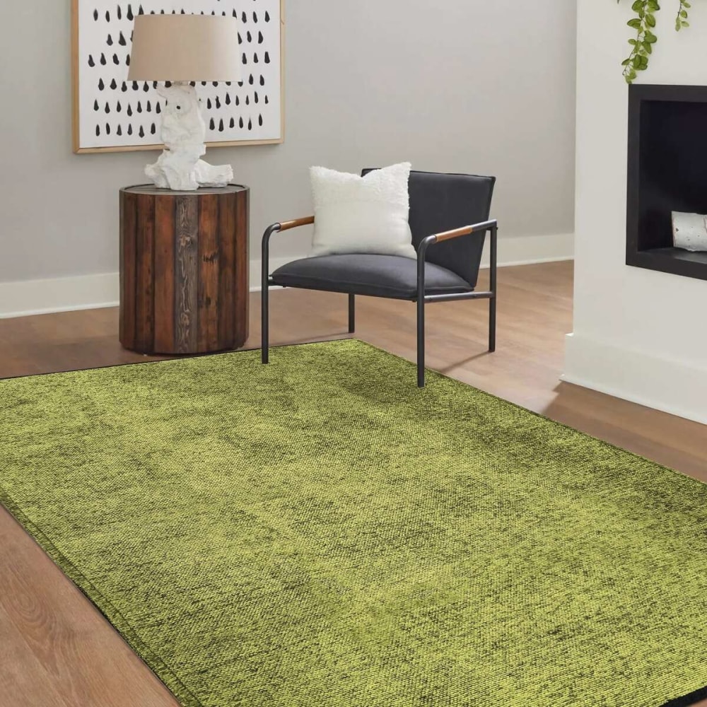 Tapis en coton et polyester lavable tissé plat vert 160x230