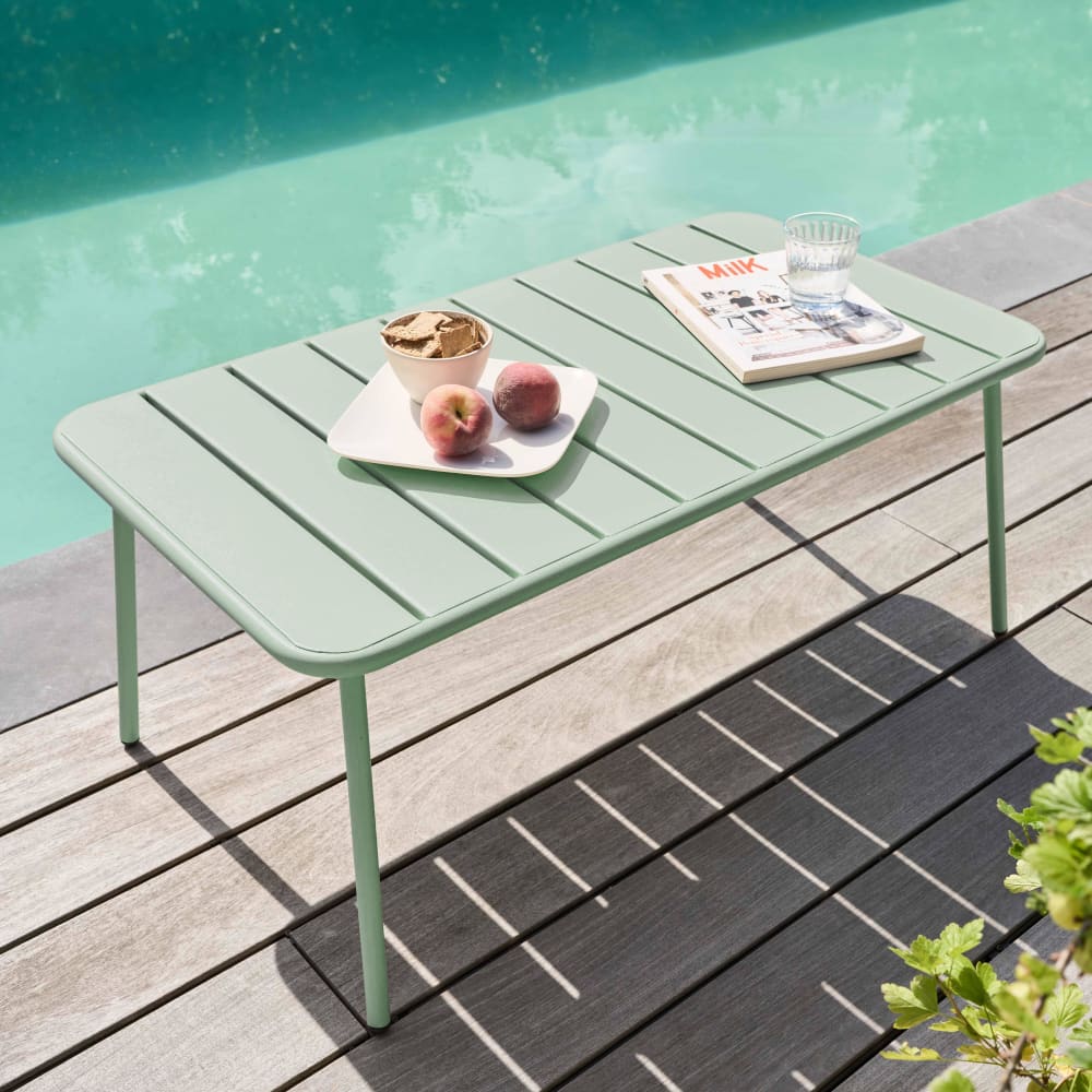 Table basse de jardin acier vert sauge 90 x 50 cm Palavas Oviala