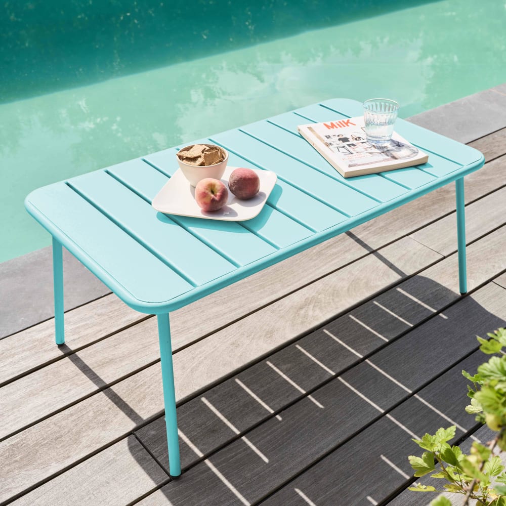 Palavas - Table Basse De Terrasse Acier Turquoise 90 X 50 Cm