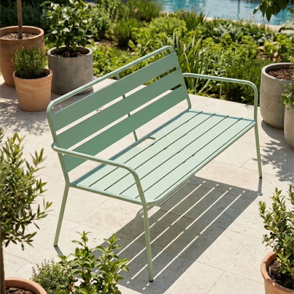 Canapé de jardin en métal vert sauge Palavas Oviala