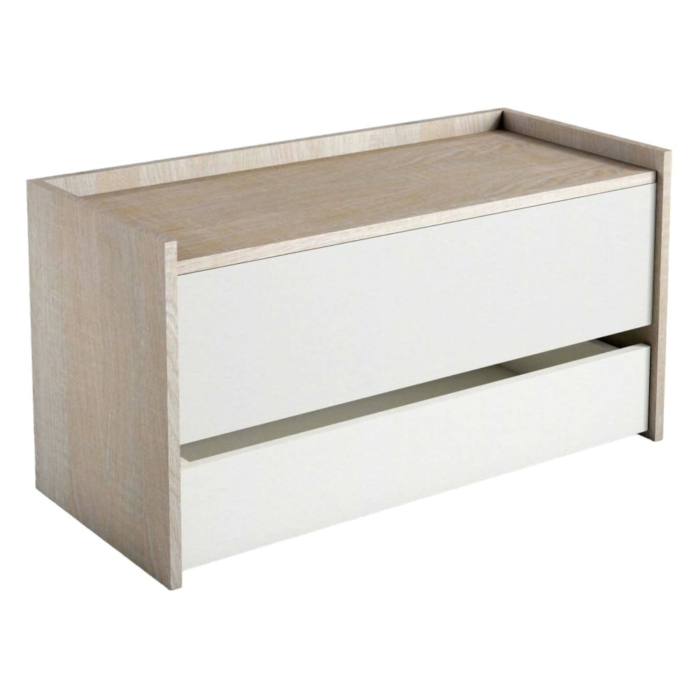 Coffre Effet Bois Blanc, Beige 90x40cm