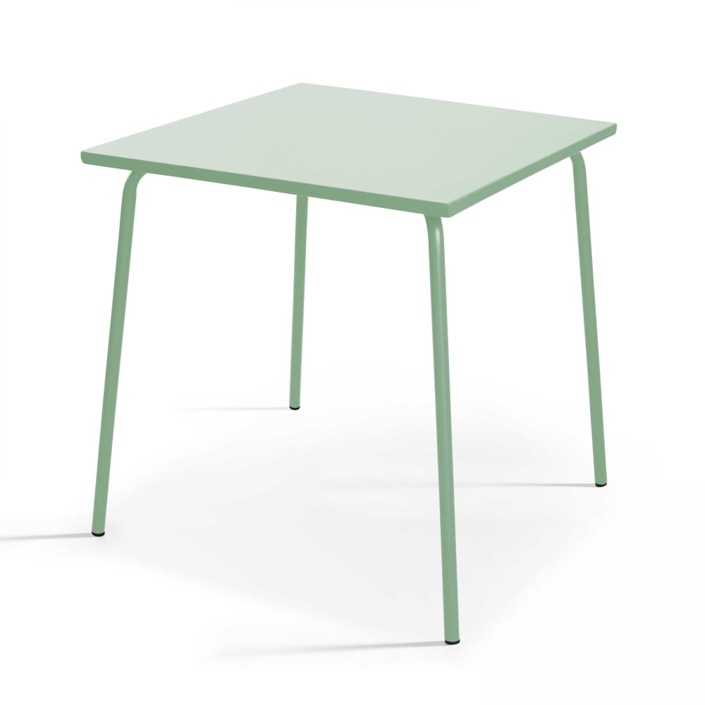 Ensemble table de jardin carrée et 4 fauteuils acier vert sauge Palavas Oviala