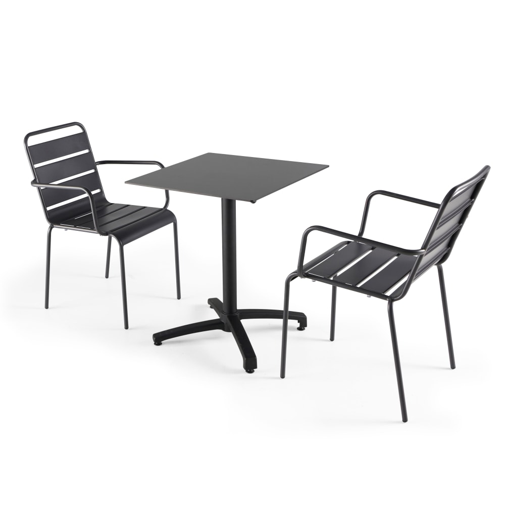 Ensemble table de terrasse stratifié noir et 2 fauteuils palavas gris Oviala