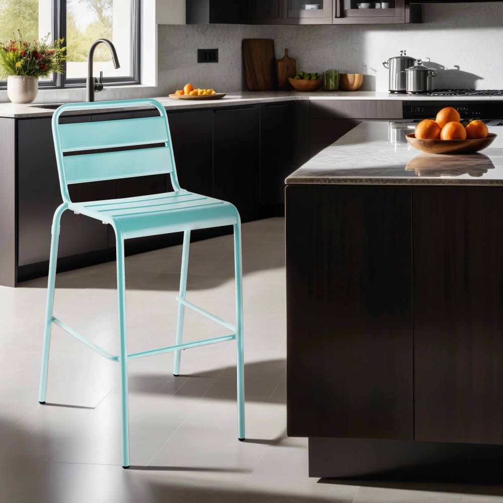 Chaise haute en métal turquoise Palavas Oviala